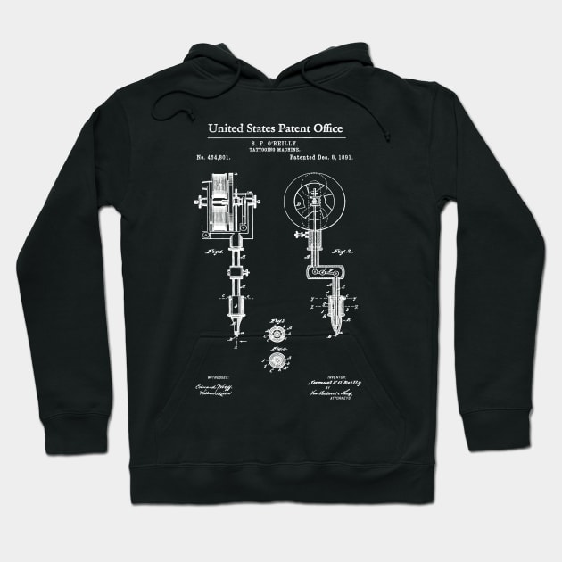 First Tattoo Machine Patent White Hoodie by Luve